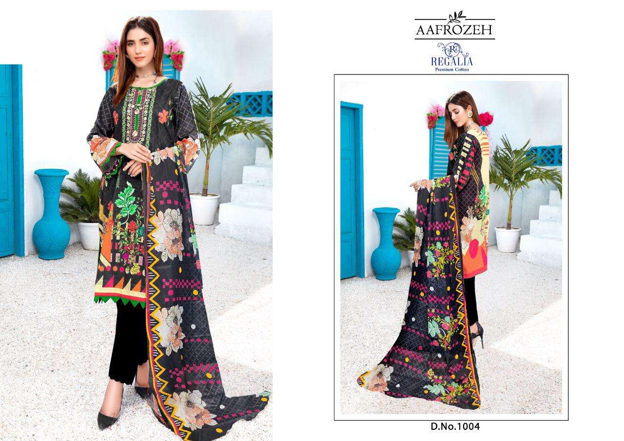 Aafrozeh By Regalia 1001 To 1006 Series Beautiful Stylish Suits Fancy Colorful Casual Wear & Ethnic Wear & Ready To Wear Heavy Cotton Printed Dresses At Wholesale Price
