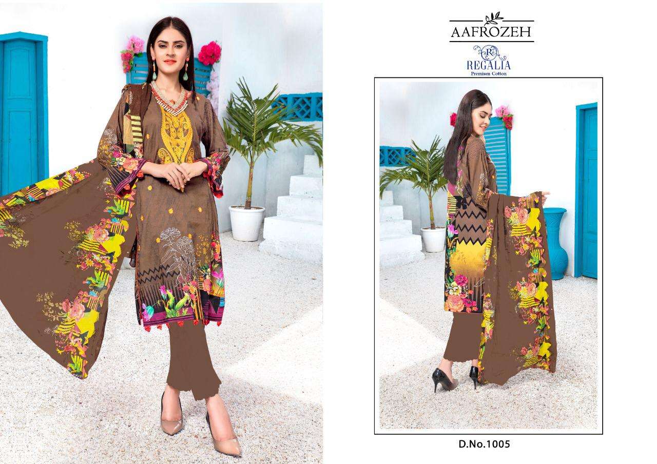 Aafrozeh By Regalia 1001 To 1006 Series Beautiful Stylish Suits Fancy Colorful Casual Wear & Ethnic Wear & Ready To Wear Heavy Cotton Printed Dresses At Wholesale Price