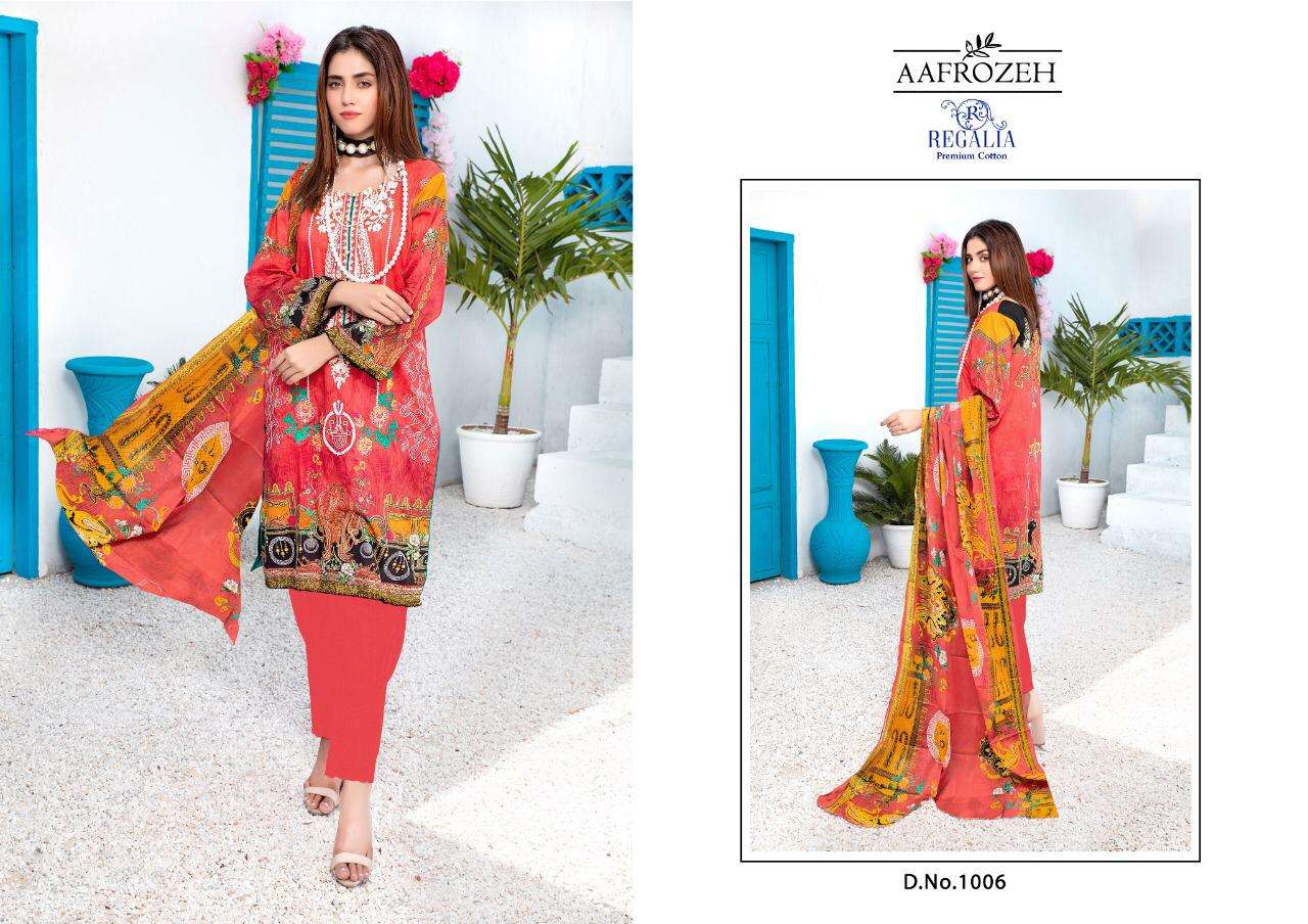 Aafrozeh By Regalia 1001 To 1006 Series Beautiful Stylish Suits Fancy Colorful Casual Wear & Ethnic Wear & Ready To Wear Heavy Cotton Printed Dresses At Wholesale Price