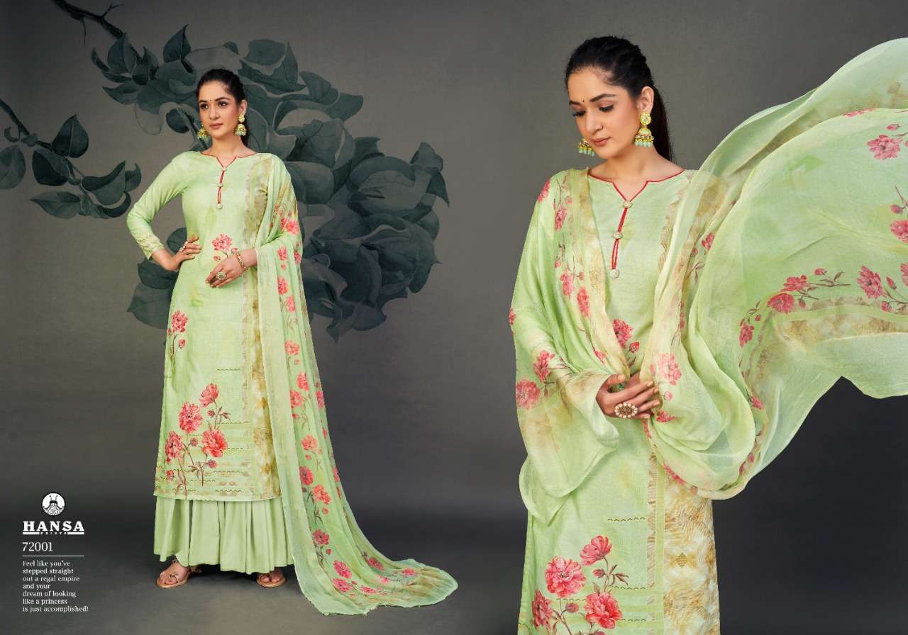 HUSNA ARA VASUNDHRA BY HANSA PRINTS 72001 TO 72006 SERIES BEAUTIFUL STYLISH PAKISATNI SUITS FANCY COLORFUL CASUAL WEAR & ETHNIC WEAR & READY TO WEAR COTTON DIGITAL PRINT WITH WORK DRESSES AT WHOLESALE PRICE