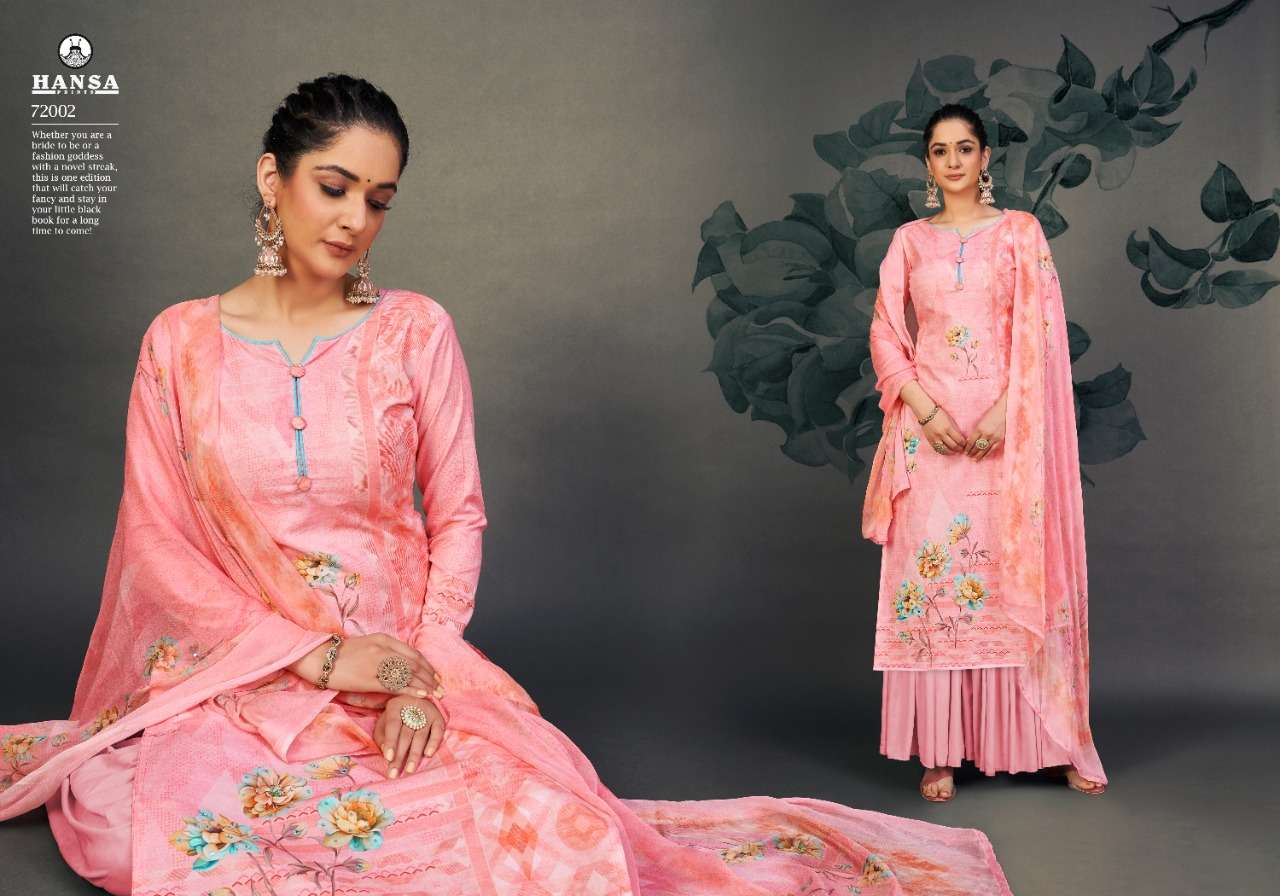 HUSNA ARA VASUNDHRA BY HANSA PRINTS 72001 TO 72006 SERIES BEAUTIFUL STYLISH PAKISATNI SUITS FANCY COLORFUL CASUAL WEAR & ETHNIC WEAR & READY TO WEAR COTTON DIGITAL PRINT WITH WORK DRESSES AT WHOLESALE PRICE