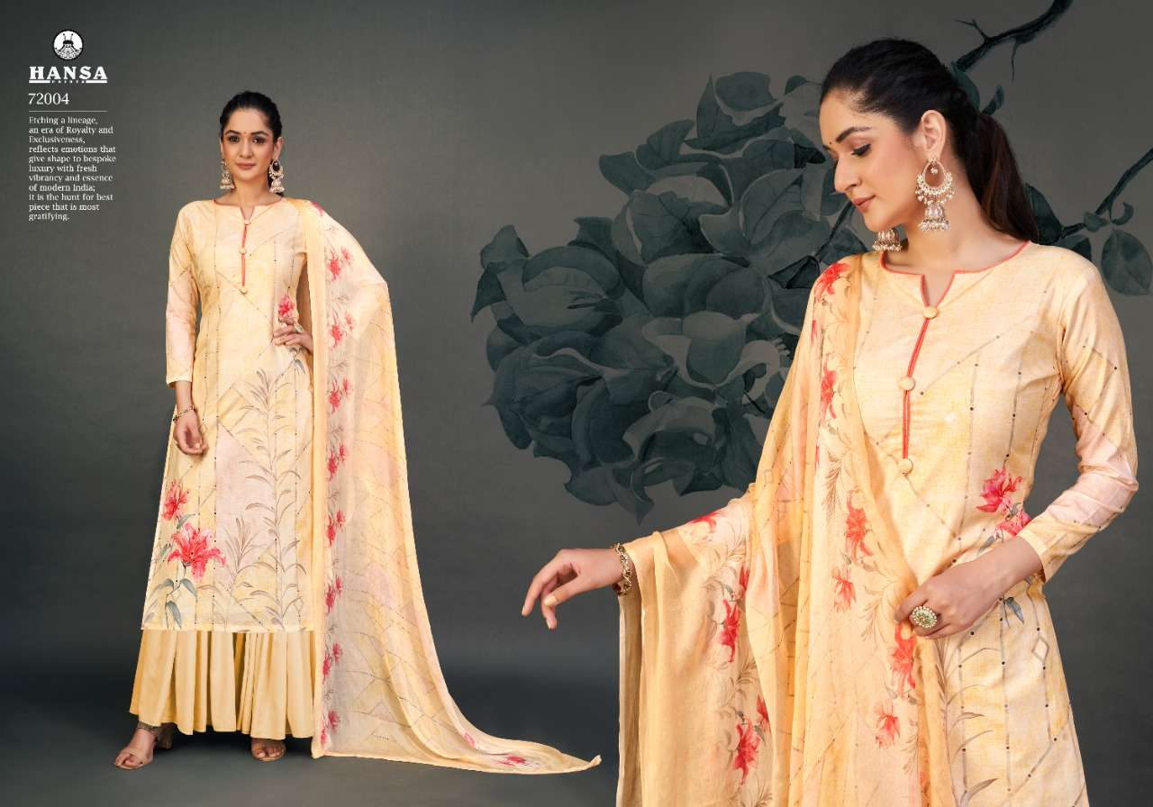 HUSNA ARA VASUNDHRA BY HANSA PRINTS 72001 TO 72006 SERIES BEAUTIFUL STYLISH PAKISATNI SUITS FANCY COLORFUL CASUAL WEAR & ETHNIC WEAR & READY TO WEAR COTTON DIGITAL PRINT WITH WORK DRESSES AT WHOLESALE PRICE