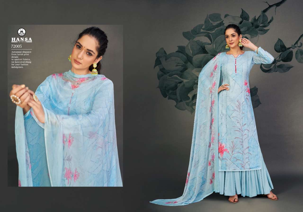 HUSNA ARA VASUNDHRA BY HANSA PRINTS 72001 TO 72006 SERIES BEAUTIFUL STYLISH PAKISATNI SUITS FANCY COLORFUL CASUAL WEAR & ETHNIC WEAR & READY TO WEAR COTTON DIGITAL PRINT WITH WORK DRESSES AT WHOLESALE PRICE