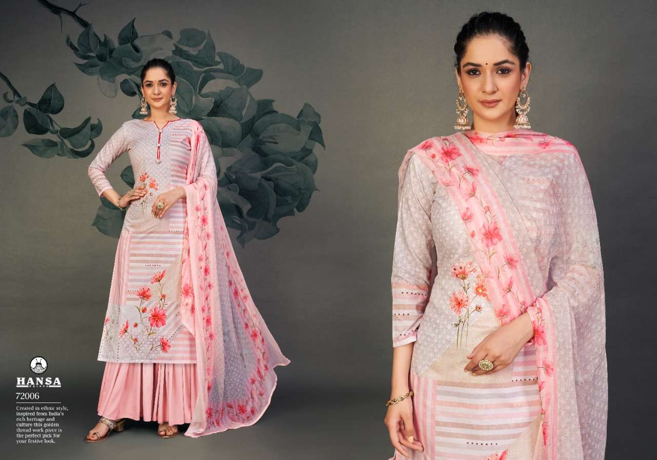 HUSNA ARA VASUNDHRA BY HANSA PRINTS 72001 TO 72006 SERIES BEAUTIFUL STYLISH PAKISATNI SUITS FANCY COLORFUL CASUAL WEAR & ETHNIC WEAR & READY TO WEAR COTTON DIGITAL PRINT WITH WORK DRESSES AT WHOLESALE PRICE