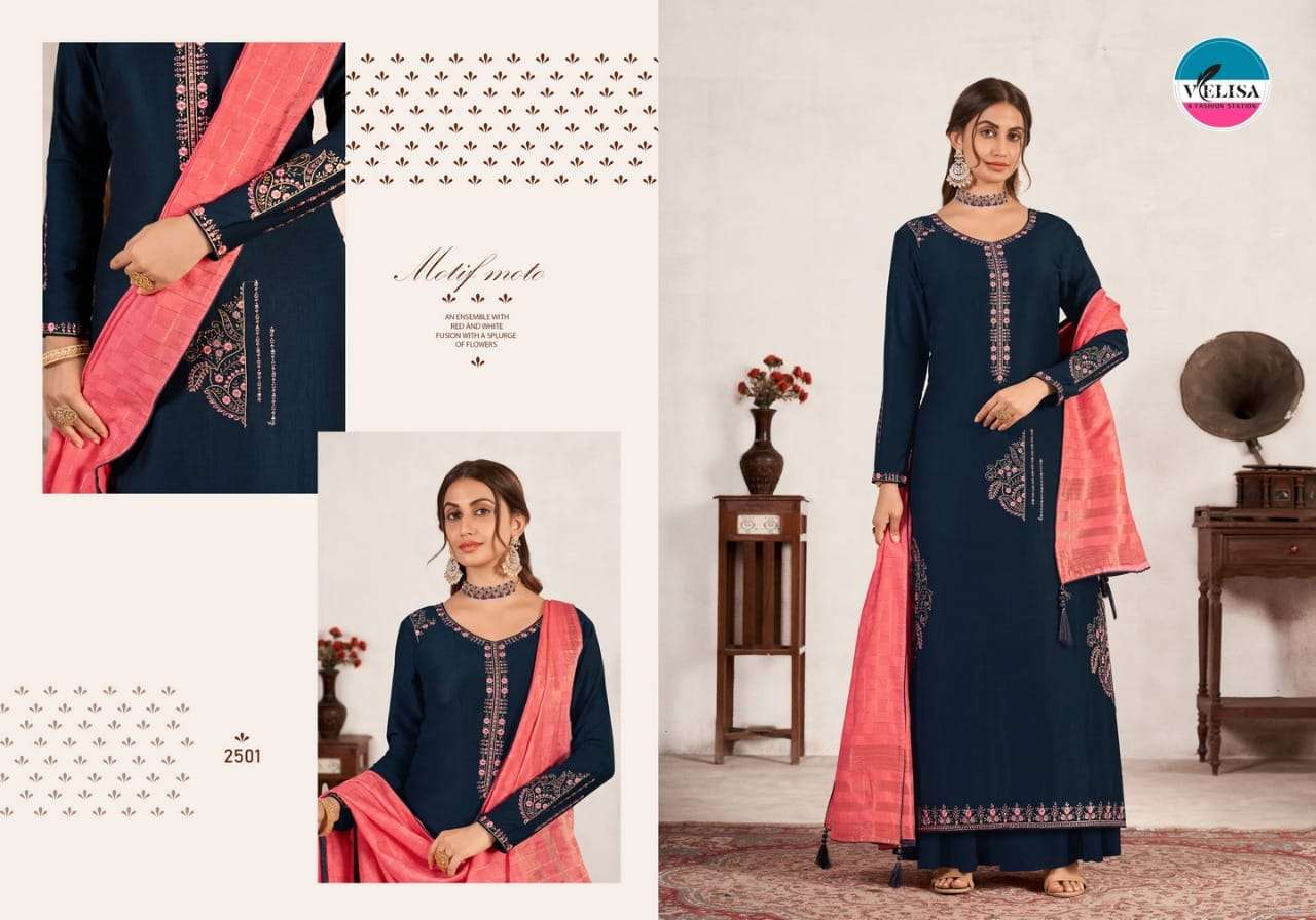 MAHI BY VELISA 2501 TO 2504 SERIES BEAUTIFUL SUITS COLORFUL STYLISH FANCY CASUAL WEAR & ETHNIC WEAR PURE SILK WITH WORK DRESSES AT WHOLESALE PRICE