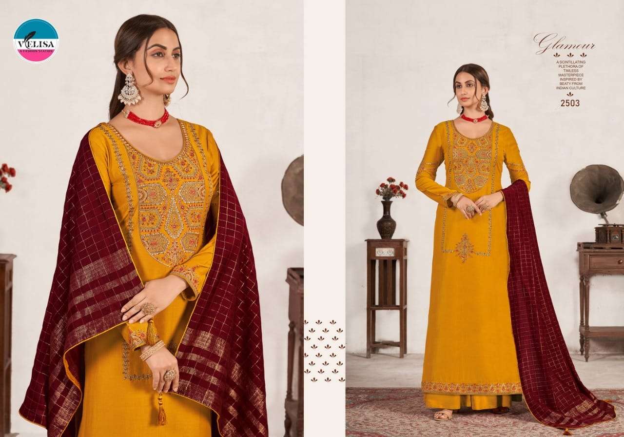 MAHI BY VELISA 2501 TO 2504 SERIES BEAUTIFUL SUITS COLORFUL STYLISH FANCY CASUAL WEAR & ETHNIC WEAR PURE SILK WITH WORK DRESSES AT WHOLESALE PRICE