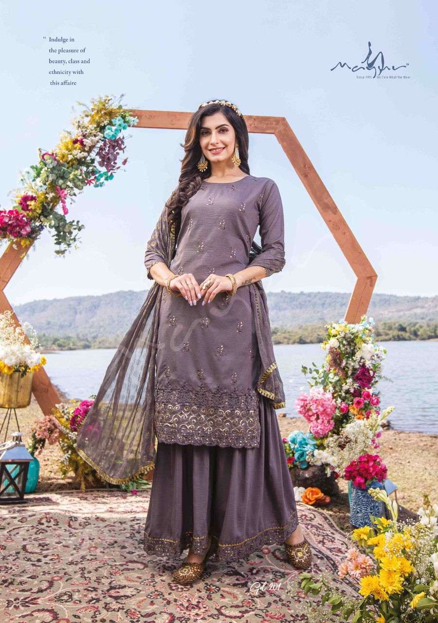 GLOBAL DESI VOL-2 BY MAYUR 201 TO 206 SERIES BEAUTIFUL SHARARA SUITS COLORFUL STYLISH FANCY CASUAL WEAR & ETHNIC WEAR HEAVY CHINNON DRESSES AT WHOLESALE PRICE
