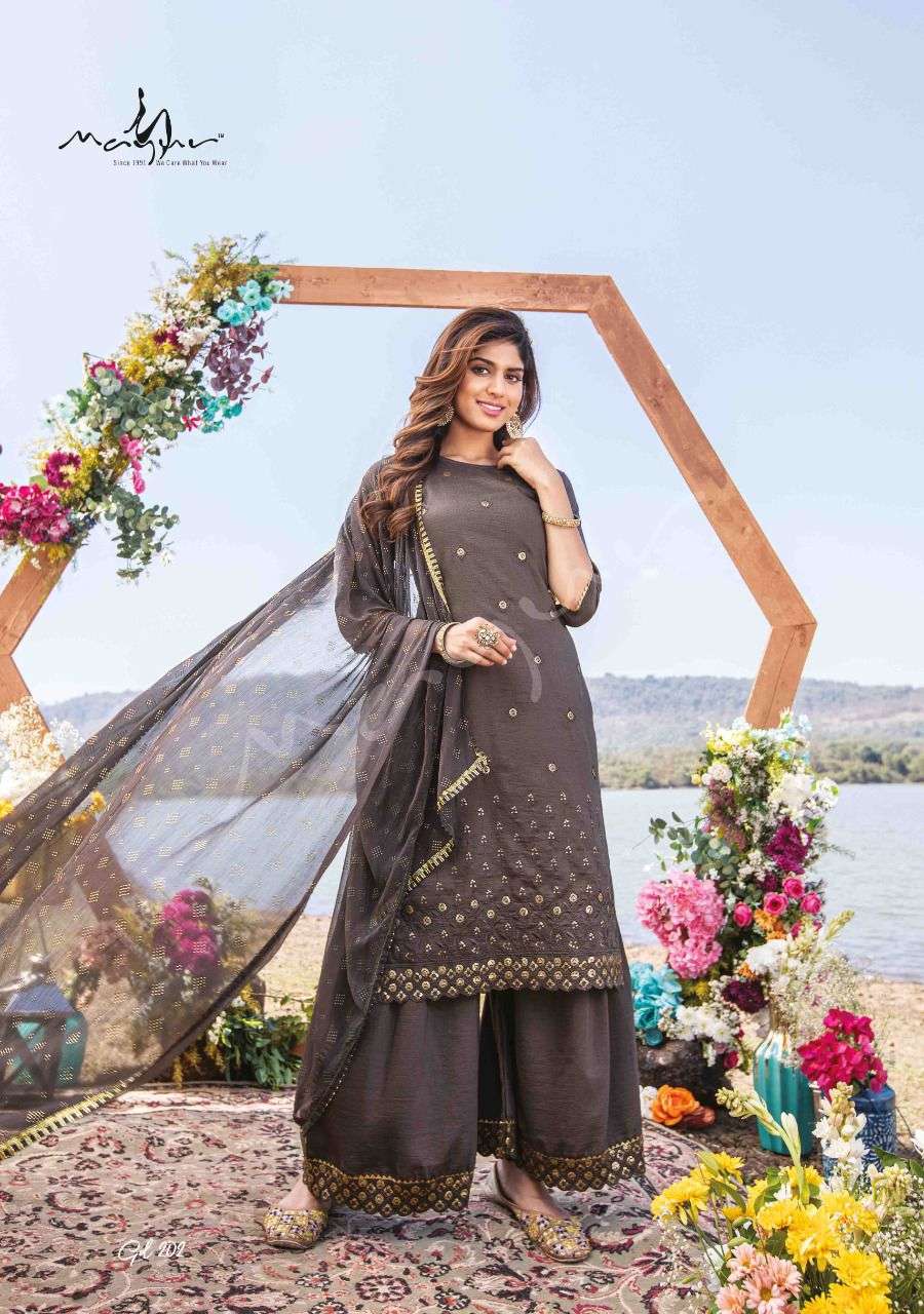 GLOBAL DESI VOL-2 BY MAYUR 201 TO 206 SERIES BEAUTIFUL SHARARA SUITS COLORFUL STYLISH FANCY CASUAL WEAR & ETHNIC WEAR HEAVY CHINNON DRESSES AT WHOLESALE PRICE