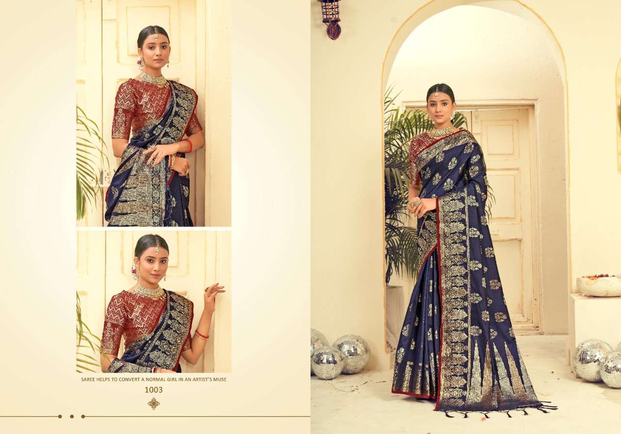 NALLINI VOL-3 BY SAROJ 1001 TO 1006 SERIES INDIAN TRADITIONAL WEAR COLLECTION BEAUTIFUL STYLISH FANCY COLORFUL PARTY WEAR & OCCASIONAL WEAR LICHI SILK SAREES AT WHOLESALE PRICE
