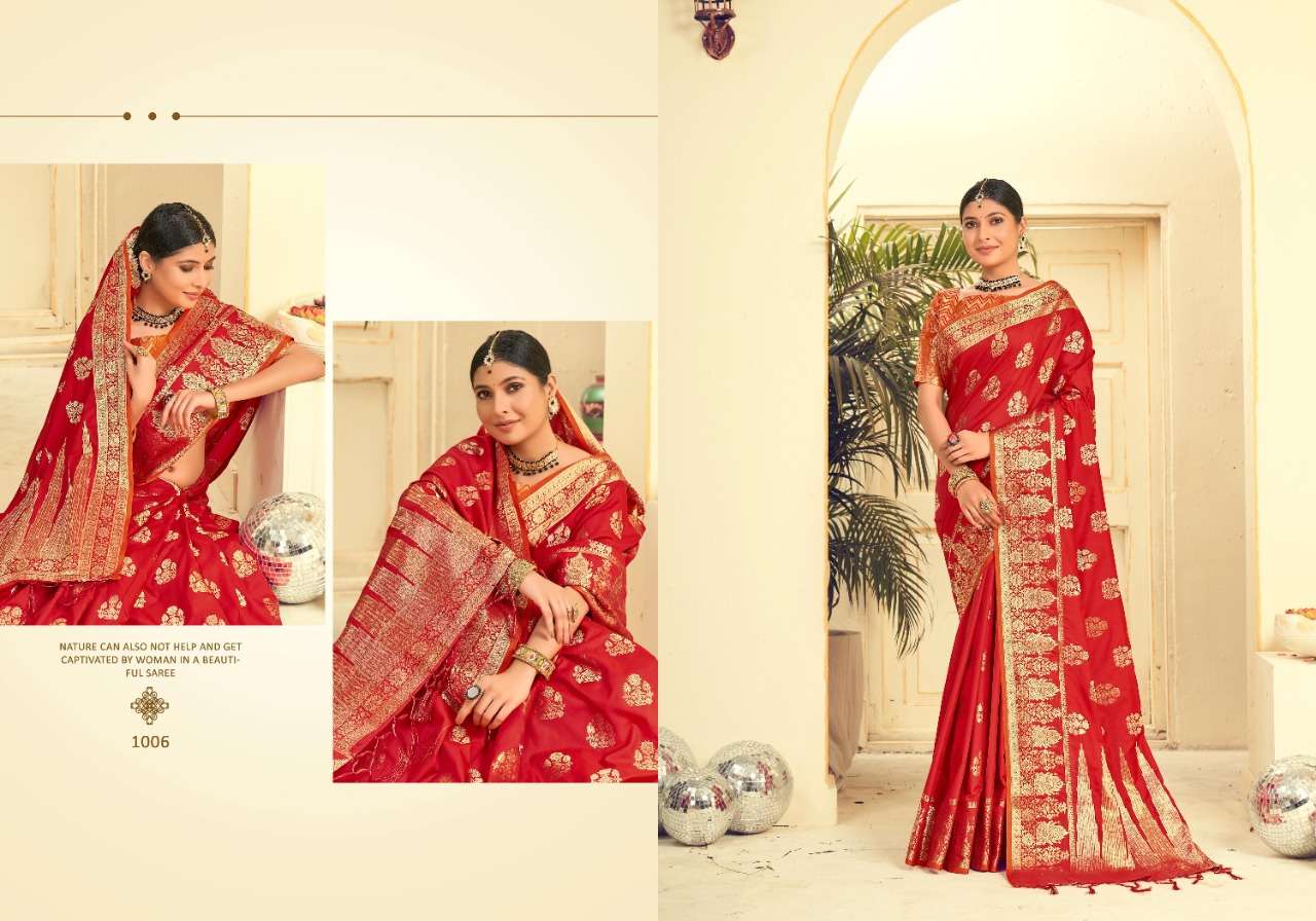 NALLINI VOL-3 BY SAROJ 1001 TO 1006 SERIES INDIAN TRADITIONAL WEAR COLLECTION BEAUTIFUL STYLISH FANCY COLORFUL PARTY WEAR & OCCASIONAL WEAR LICHI SILK SAREES AT WHOLESALE PRICE