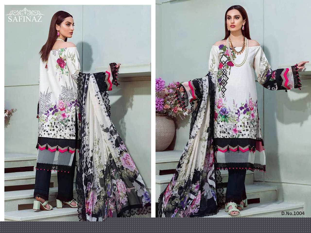 FIRDOUS VOL-6 BY SAFINAZ 1001 TO 1004 SERIES BEAUTIFUL PAKISTANI SUITS STYLISH FANCY COLORFUL PARTY WEAR & OCCASIONAL WEAR PURE LAWN COTTON WITH EMBROIDERY DRESSES AT WHOLESALE PRICE
