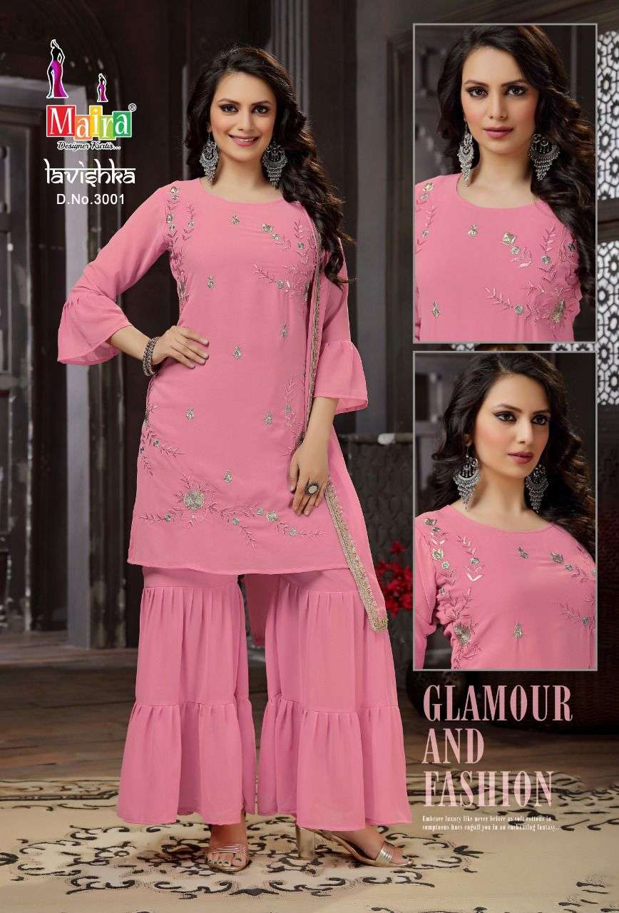 LAVISHKA VOL-3 BY MAIRA 3001 TO 3006 SERIES BEAUTIFUL SHARARA SUITS COLORFUL STYLISH FANCY CASUAL WEAR & ETHNIC WEAR HEAVY BLOOMING GEORGETTE DRESSES AT WHOLESALE PRICE