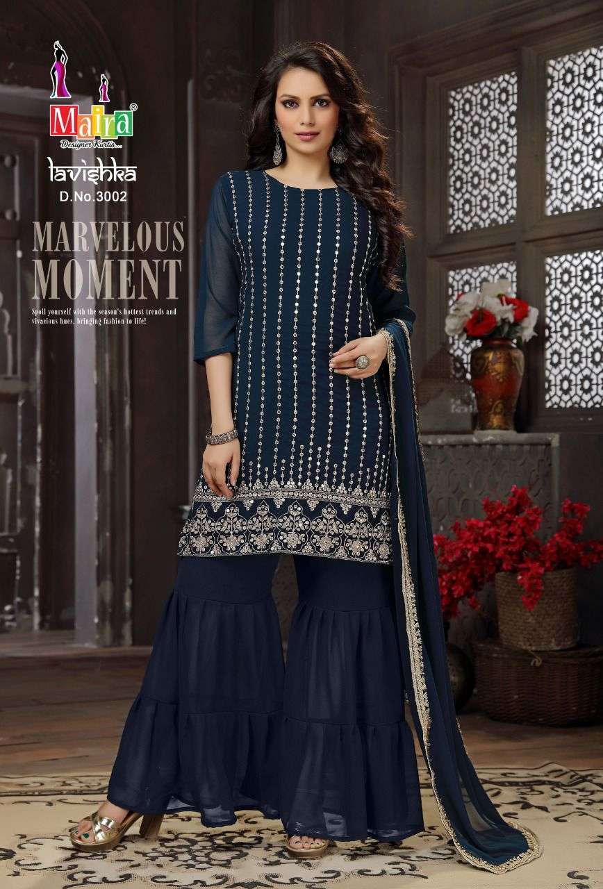LAVISHKA VOL-3 BY MAIRA 3001 TO 3006 SERIES BEAUTIFUL SHARARA SUITS COLORFUL STYLISH FANCY CASUAL WEAR & ETHNIC WEAR HEAVY BLOOMING GEORGETTE DRESSES AT WHOLESALE PRICE