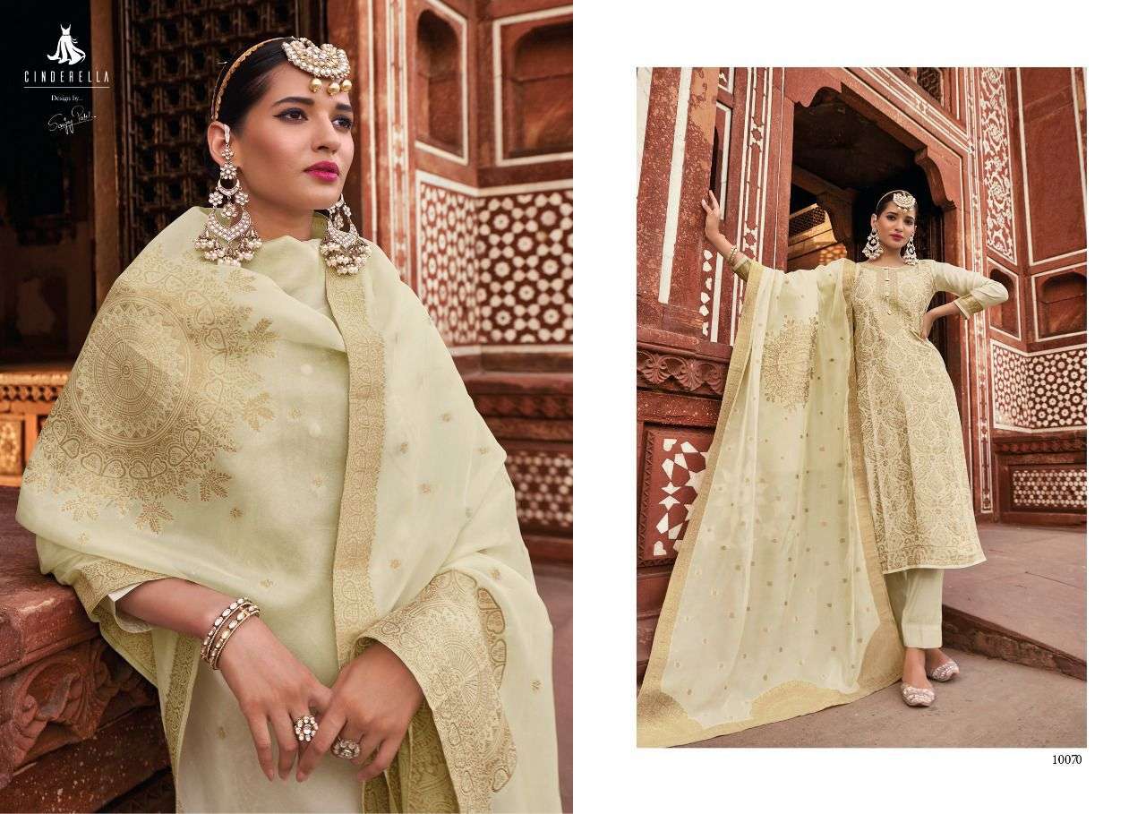 GOLDEN WEAVE BY CINDERELLA 10069 TO 10074 SERIES BEAUTIFUL SUITS STYLISH FANCY COLORFUL PARTY WEAR & OCCASIONAL WEAR PURE BANARASI SILK DRESSES AT WHOLESALE PRICE