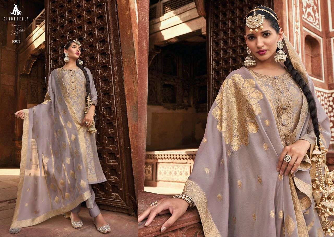 GOLDEN WEAVE BY CINDERELLA 10069 TO 10074 SERIES BEAUTIFUL SUITS STYLISH FANCY COLORFUL PARTY WEAR & OCCASIONAL WEAR PURE BANARASI SILK DRESSES AT WHOLESALE PRICE