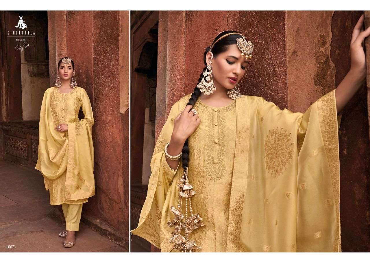 GOLDEN WEAVE BY CINDERELLA 10069 TO 10074 SERIES BEAUTIFUL SUITS STYLISH FANCY COLORFUL PARTY WEAR & OCCASIONAL WEAR PURE BANARASI SILK DRESSES AT WHOLESALE PRICE
