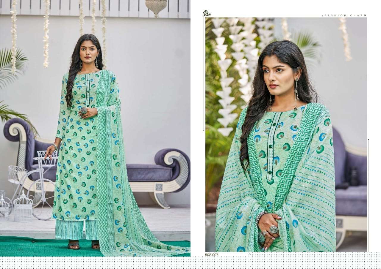 KIARA BY ADEEVA TRENDZ 502-001 TO 502-010 SERIES BEAUTIFUL SUITS COLORFUL STYLISH FANCY CASUAL WEAR & ETHNIC WEAR PURE COTTON PRINT DRESSES AT WHOLESALE PRICE