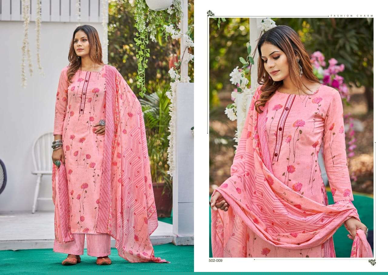 KIARA BY ADEEVA TRENDZ 502-001 TO 502-010 SERIES BEAUTIFUL SUITS COLORFUL STYLISH FANCY CASUAL WEAR & ETHNIC WEAR PURE COTTON PRINT DRESSES AT WHOLESALE PRICE