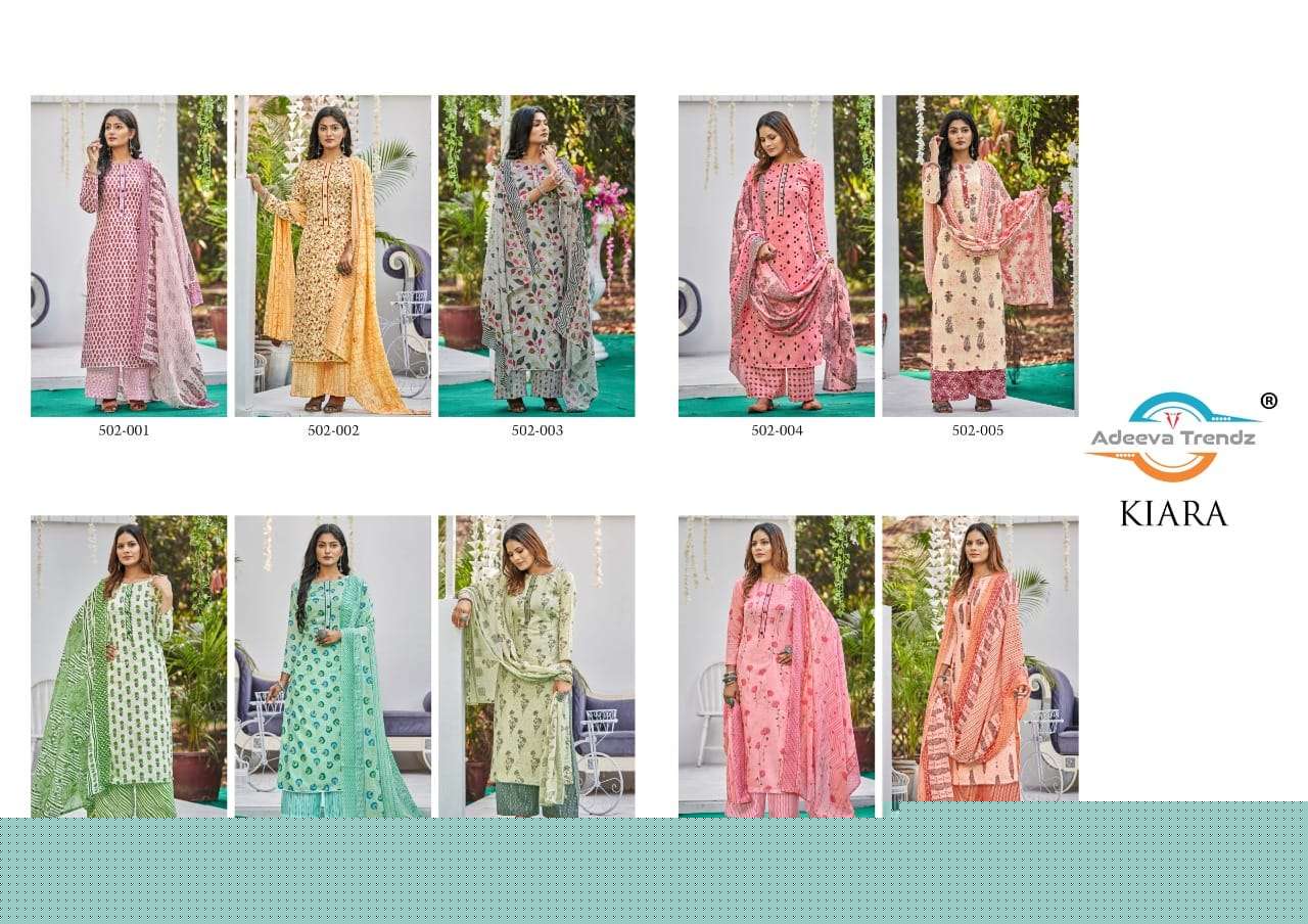 KIARA BY ADEEVA TRENDZ 502-001 TO 502-010 SERIES BEAUTIFUL SUITS COLORFUL STYLISH FANCY CASUAL WEAR & ETHNIC WEAR PURE COTTON PRINT DRESSES AT WHOLESALE PRICE