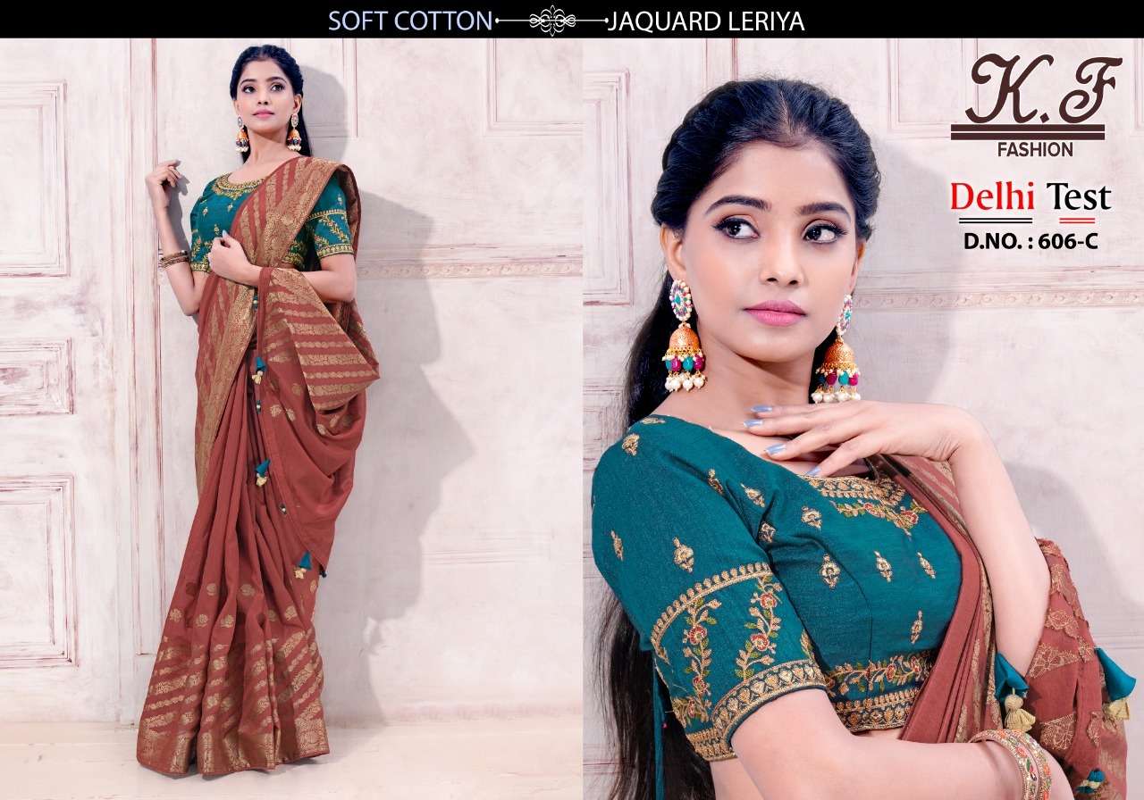 DELHI TEST BY KF FASHION 606-A TO 606-J SERIES INDIAN TRADITIONAL WEAR COLLECTION BEAUTIFUL STYLISH FANCY COLORFUL PARTY WEAR & OCCASIONAL WEAR FANCY SAREES AT WHOLESALE PRICE