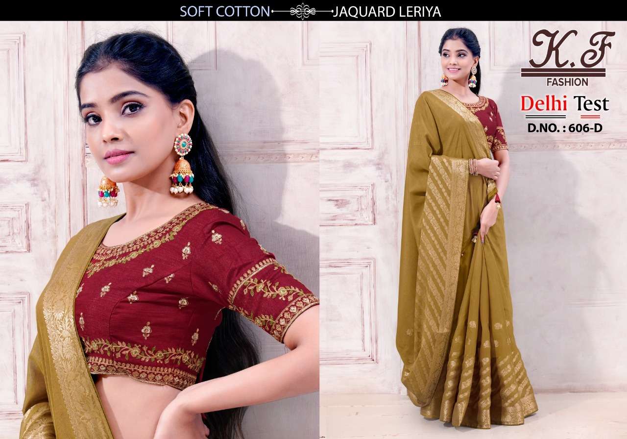 DELHI TEST BY KF FASHION 606-A TO 606-J SERIES INDIAN TRADITIONAL WEAR COLLECTION BEAUTIFUL STYLISH FANCY COLORFUL PARTY WEAR & OCCASIONAL WEAR FANCY SAREES AT WHOLESALE PRICE