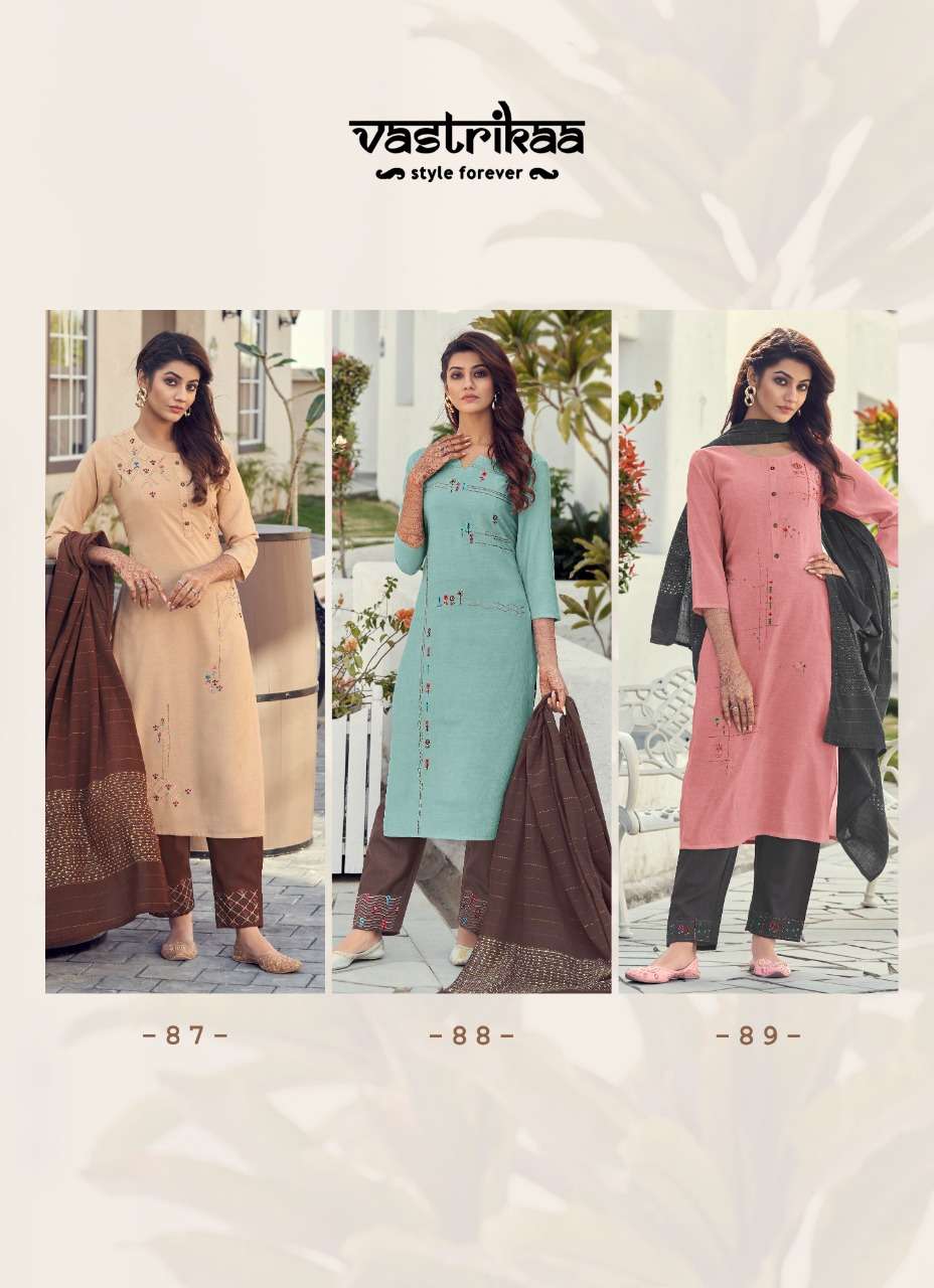 NORA BY VASTRIKAA 87 TO 92 SERIES BEAUTIFUL SUITS COLORFUL STYLISH FANCY CASUAL WEAR & ETHNIC WEAR VISCOSE SILK DRESSES AT WHOLESALE PRICE