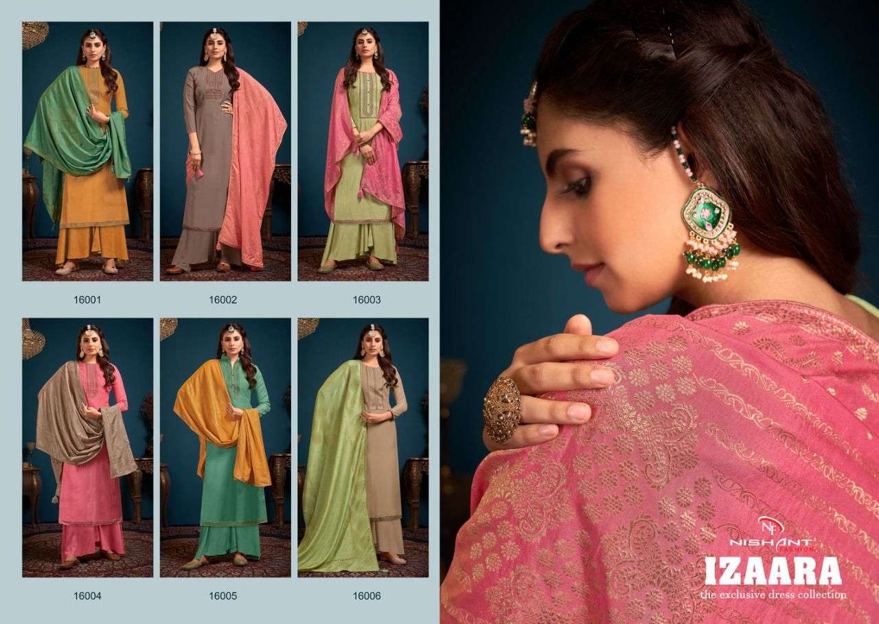 IZAARA BY NISHANT FASHION 16001 TO 16006 SERIES BEAUTIFUL SUITS COLORFUL STYLISH FANCY CASUAL WEAR & ETHNIC WEAR PURE COTTON CHINNON DRESSES AT WHOLESALE PRICE