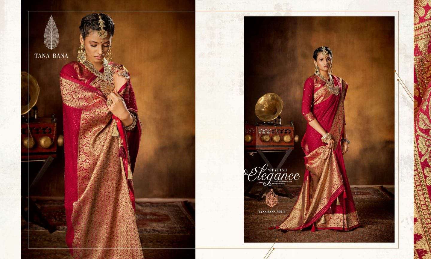 TANA BANA 307 COLOURS BY TANA BANA 307-A TO 307-E SERIES INDIAN TRADITIONAL WEAR COLLECTION BEAUTIFUL STYLISH FANCY COLORFUL PARTY WEAR & OCCASIONAL WEAR PURE SILK SAREES AT WHOLESALE PRICE