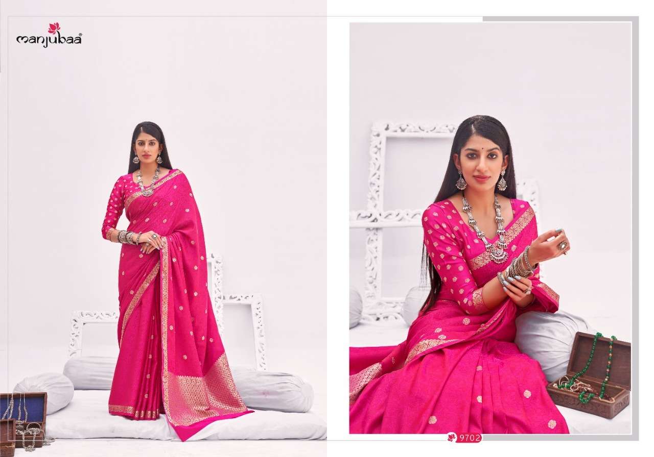 MAHILAM SILK VOL-3 BY MANJUBAA CLOTHING 9701 TO 9706 SERIES INDIAN TRADITIONAL WEAR COLLECTION BEAUTIFUL STYLISH FANCY COLORFUL PARTY WEAR & OCCASIONAL WEAR SOFT SILK SAREES AT WHOLESALE PRICE