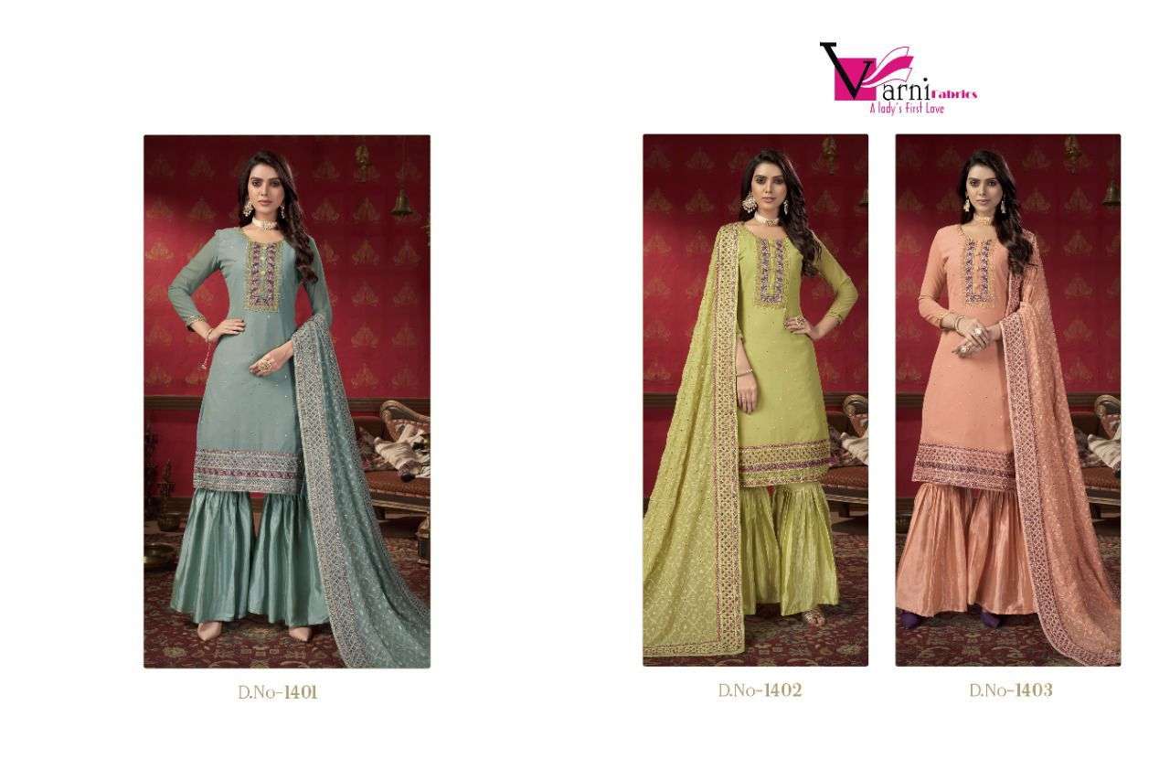 Zeeya Erina By Varni Fabrics 1401 To 1403 Series Suits Beautiful Fancy Colorful Stylish Party Wear & Occasional Wear Pure Modal Silk Dresses At Wholesale Price