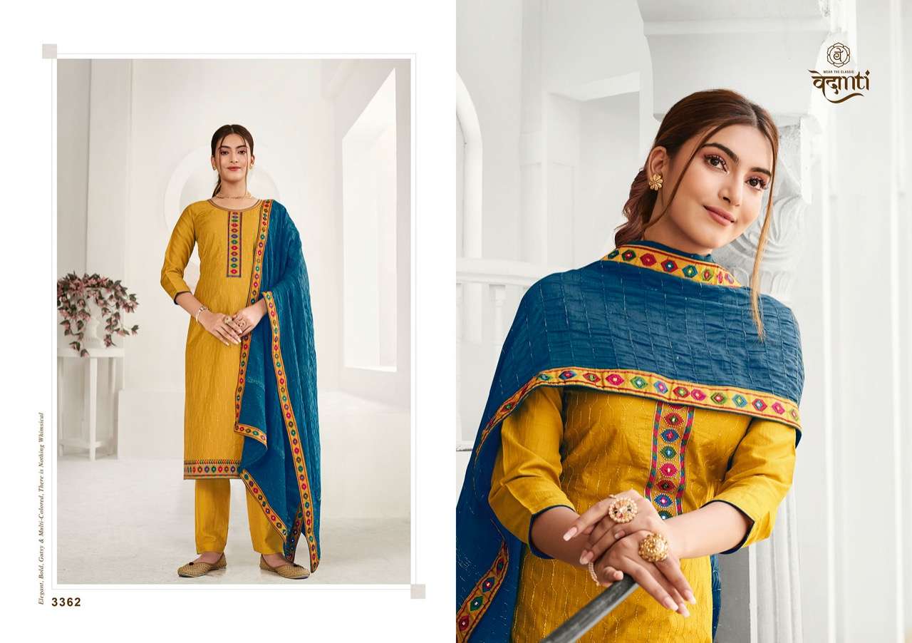 KIMAYA BY VEDANTI 3361 TO 3364 SERIES BEAUTIFUL SUITS COLORFUL STYLISH FANCY CASUAL WEAR & ETHNIC WEAR HEAVY PARAMPRA SILK DRESSES AT WHOLESALE PRICE