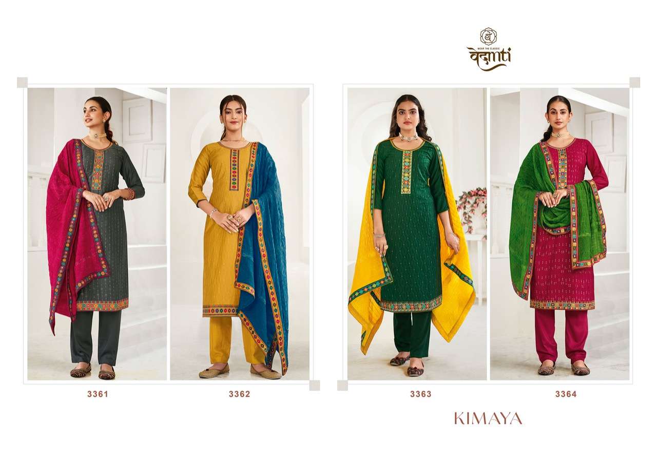 KIMAYA BY VEDANTI 3361 TO 3364 SERIES BEAUTIFUL SUITS COLORFUL STYLISH FANCY CASUAL WEAR & ETHNIC WEAR HEAVY PARAMPRA SILK DRESSES AT WHOLESALE PRICE