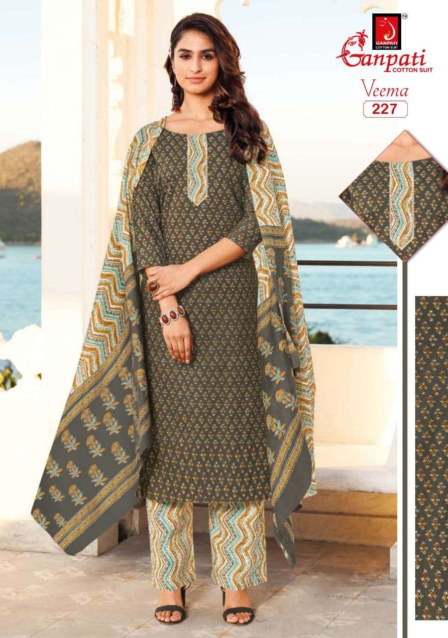 VEEMA BY GANPATI COTTON SUIT 216 TO 230 SERIES BEAUTIFUL STYLISH SUITS FANCY COLORFUL CASUAL WEAR & ETHNIC WEAR & READY TO WEAR PURE COTTON DRESSES AT WHOLESALE PRICE