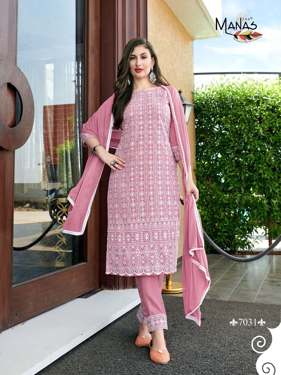 SCHIFFLI VOL-6 BY MANAS FAB 7031 TO 7036 SERIES BEAUTIFUL SUITS COLORFUL STYLISH FANCY CASUAL WEAR & ETHNIC WEAR GEORGETTE WITH SCHIFFLI WORK DRESSES AT WHOLESALE PRICE