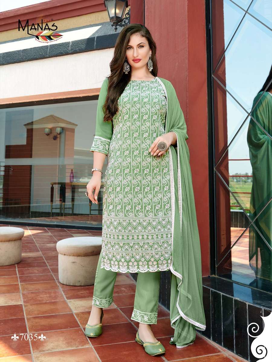SCHIFFLI VOL-6 BY MANAS FAB 7031 TO 7036 SERIES BEAUTIFUL SUITS COLORFUL STYLISH FANCY CASUAL WEAR & ETHNIC WEAR GEORGETTE WITH SCHIFFLI WORK DRESSES AT WHOLESALE PRICE