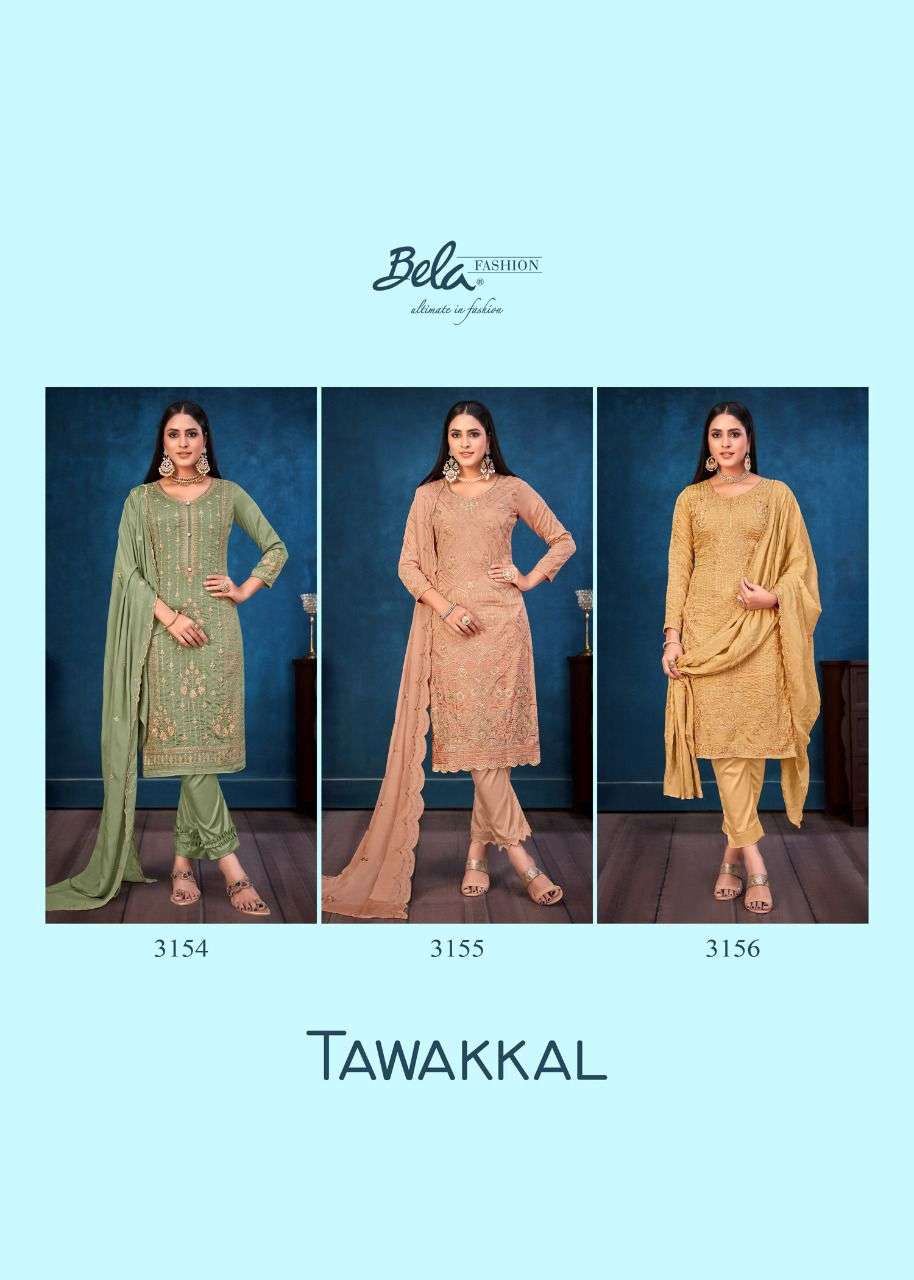 TAWAKKAL BY BELA FASHION 3150 TO 3156 SERIES BEAUTIFUL SUITS COLORFUL STYLISH FANCY CASUAL WEAR & ETHNIC WEAR CHINNON CHIFFON DRESSES AT WHOLESALE PRICE