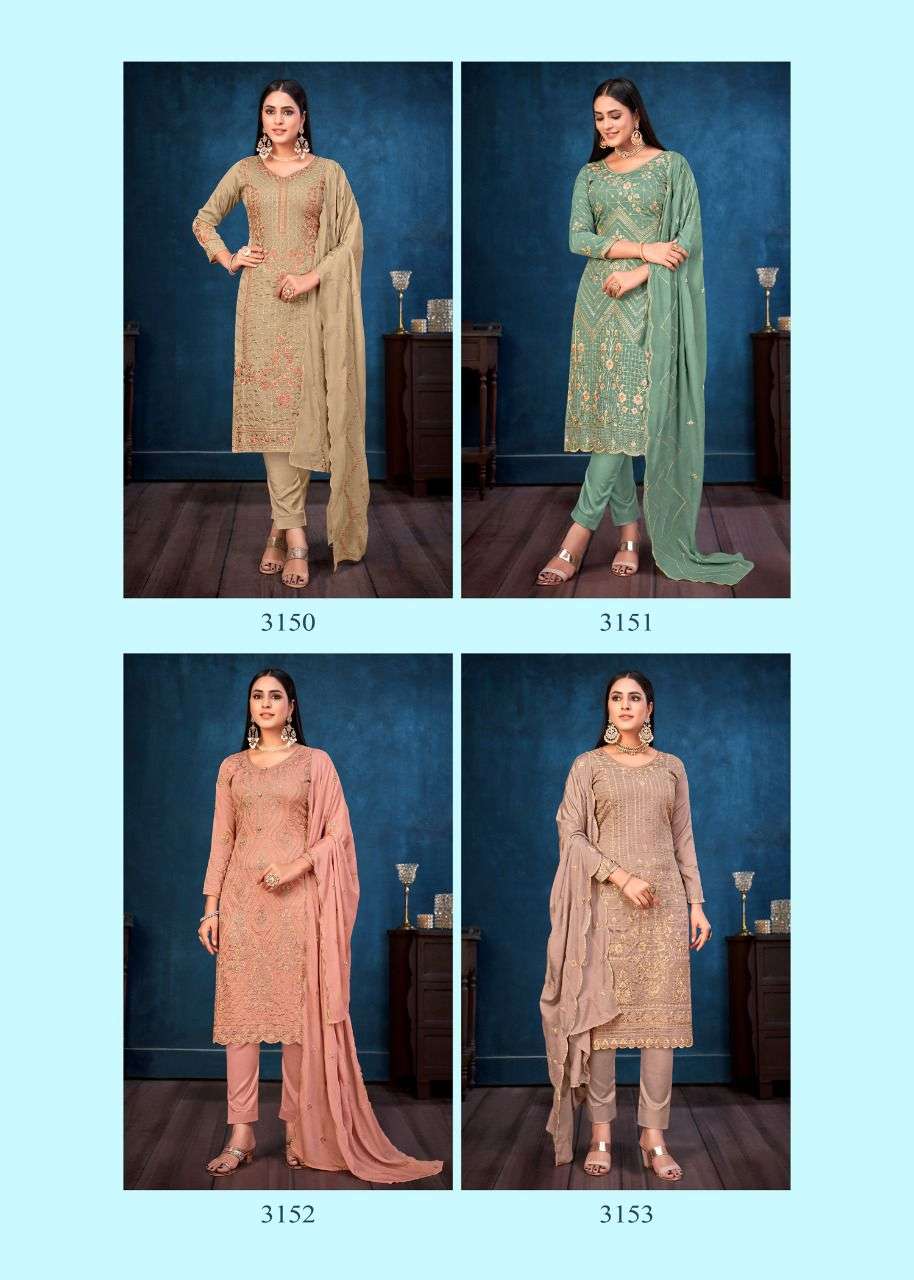 TAWAKKAL BY BELA FASHION 3150 TO 3156 SERIES BEAUTIFUL SUITS COLORFUL STYLISH FANCY CASUAL WEAR & ETHNIC WEAR CHINNON CHIFFON DRESSES AT WHOLESALE PRICE