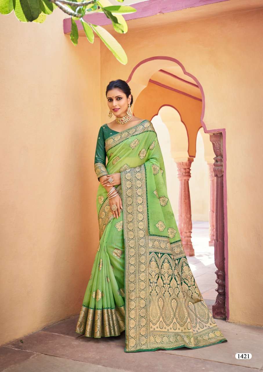 NOOR BY REVANTA 1421 TO 1425 SERIES INDIAN TRADITIONAL WEAR COLLECTION BEAUTIFUL STYLISH FANCY COLORFUL PARTY WEAR & OCCASIONAL WEAR WEAVING SILK SAREES AT WHOLESALE PRICE