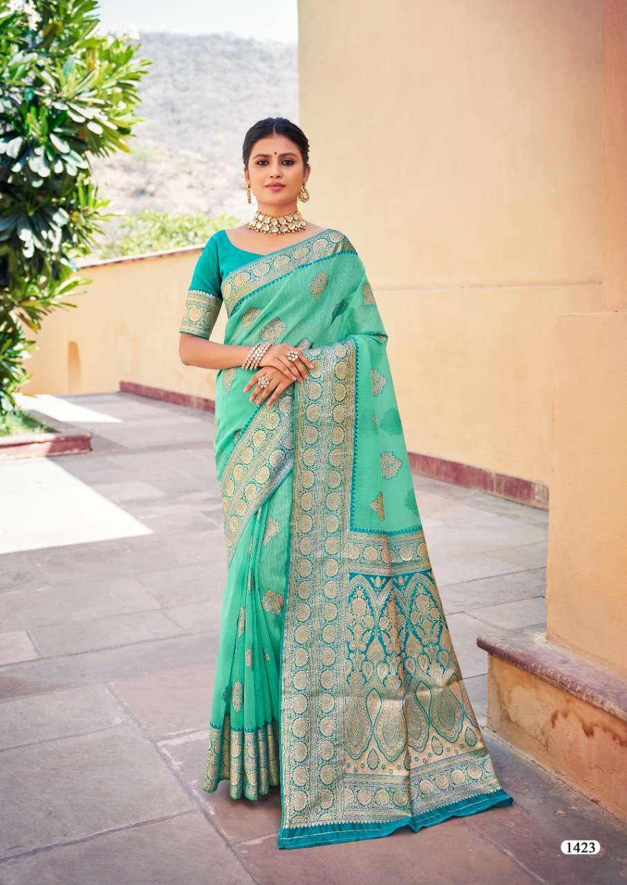 NOOR BY REVANTA 1421 TO 1425 SERIES INDIAN TRADITIONAL WEAR COLLECTION BEAUTIFUL STYLISH FANCY COLORFUL PARTY WEAR & OCCASIONAL WEAR WEAVING SILK SAREES AT WHOLESALE PRICE