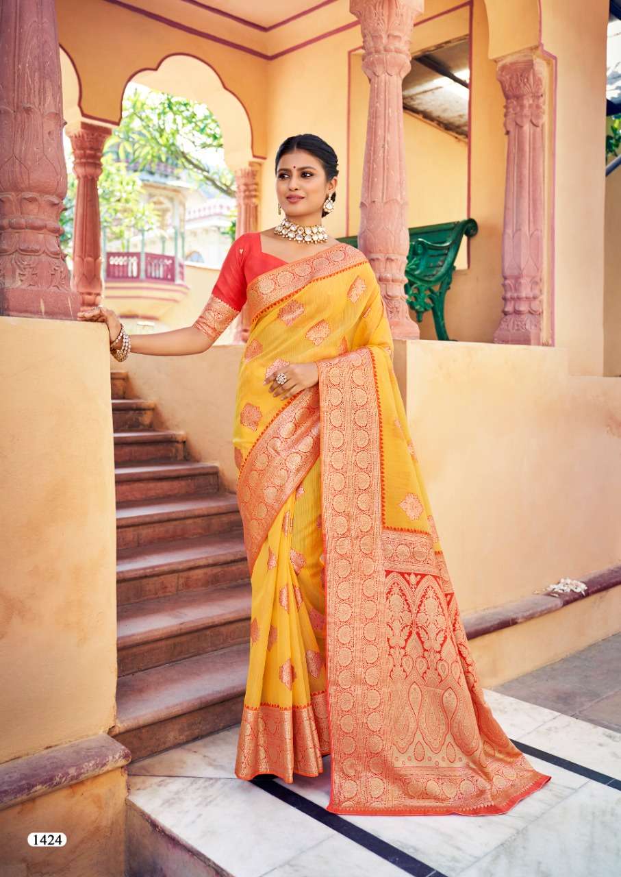 NOOR BY REVANTA 1421 TO 1425 SERIES INDIAN TRADITIONAL WEAR COLLECTION BEAUTIFUL STYLISH FANCY COLORFUL PARTY WEAR & OCCASIONAL WEAR WEAVING SILK SAREES AT WHOLESALE PRICE