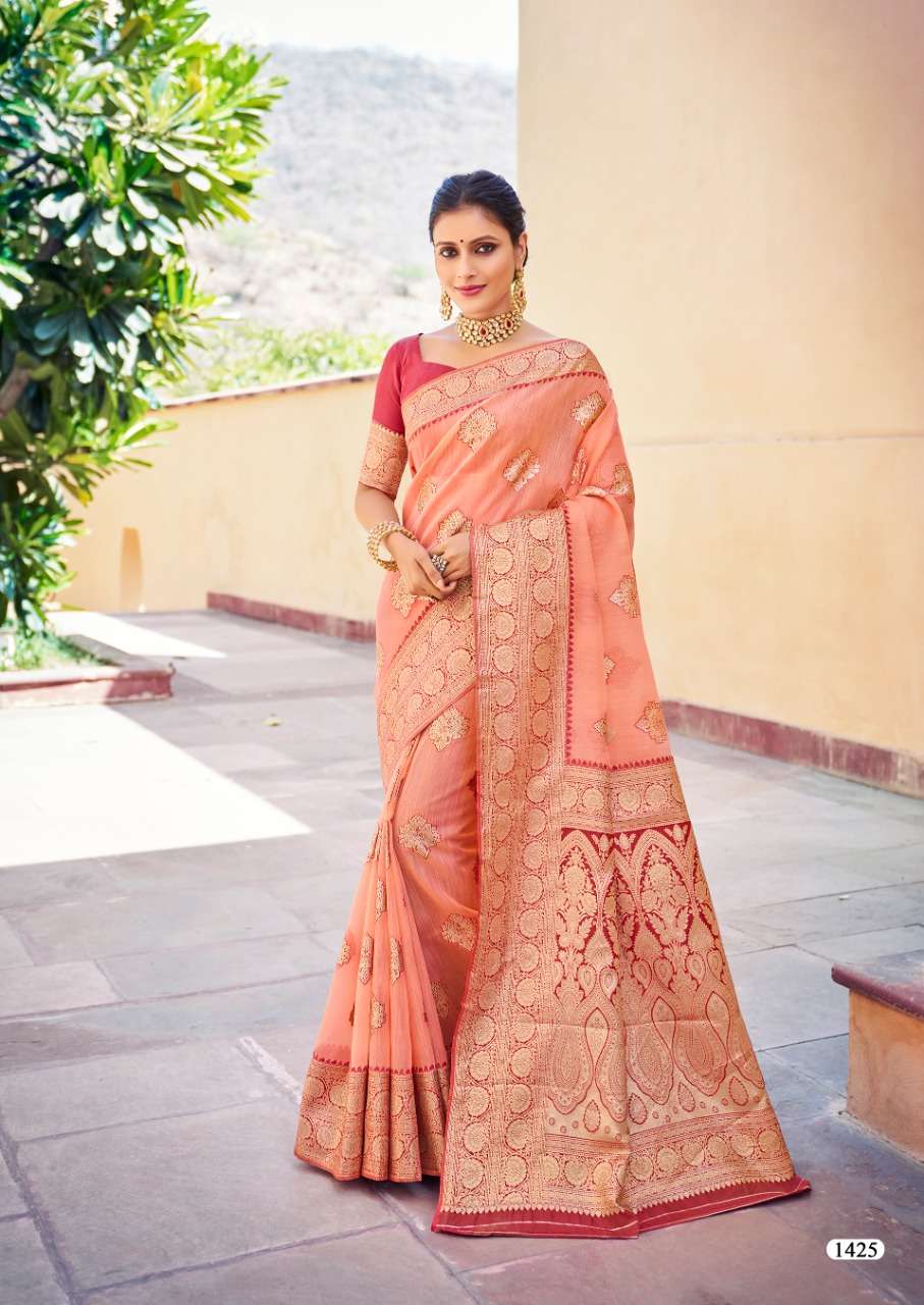 NOOR BY REVANTA 1421 TO 1425 SERIES INDIAN TRADITIONAL WEAR COLLECTION BEAUTIFUL STYLISH FANCY COLORFUL PARTY WEAR & OCCASIONAL WEAR WEAVING SILK SAREES AT WHOLESALE PRICE