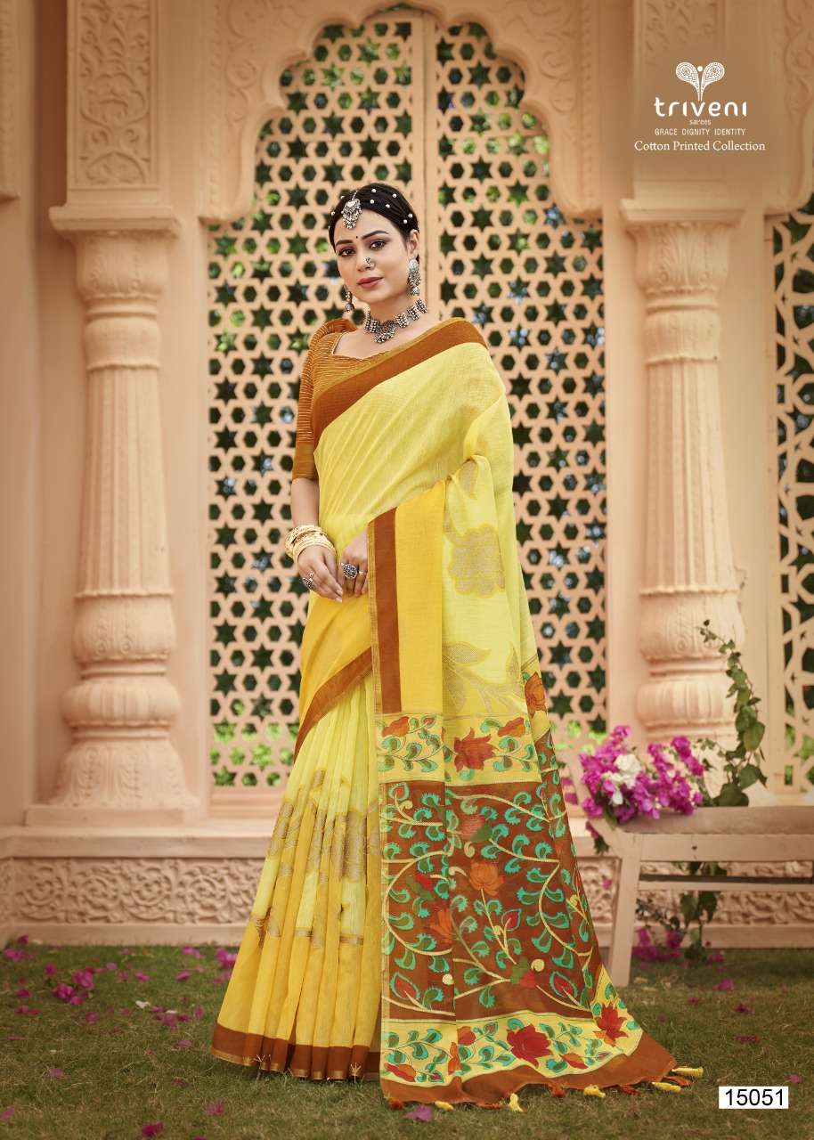 KANYASHI BY TRIVENI 15051 TO 15058 SERIES INDIAN TRADITIONAL WEAR COLLECTION BEAUTIFUL STYLISH FANCY COLORFUL PARTY WEAR & OCCASIONAL WEAR COTTON PRINT SAREES AT WHOLESALE PRICE