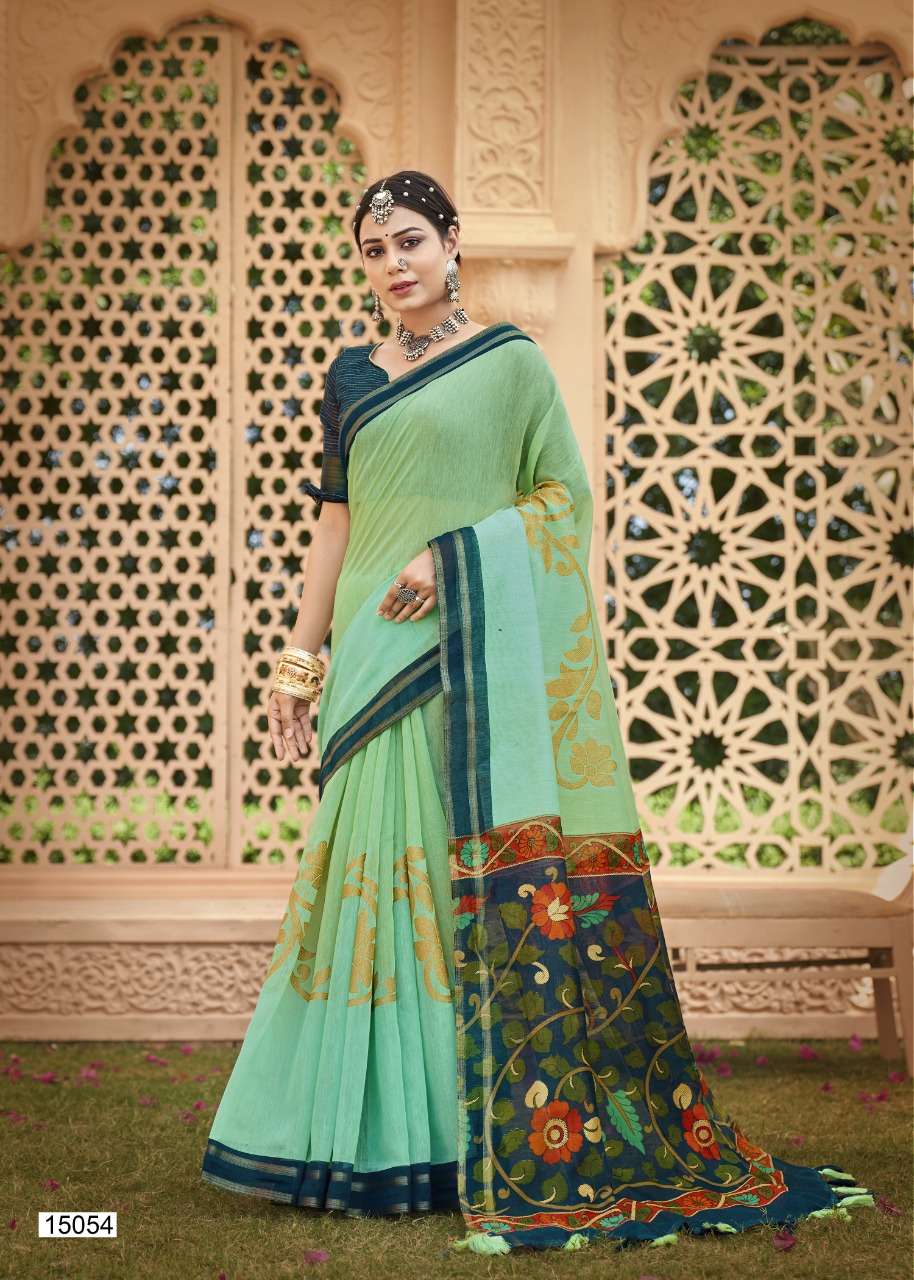 KANYASHI BY TRIVENI 15051 TO 15058 SERIES INDIAN TRADITIONAL WEAR COLLECTION BEAUTIFUL STYLISH FANCY COLORFUL PARTY WEAR & OCCASIONAL WEAR COTTON PRINT SAREES AT WHOLESALE PRICE