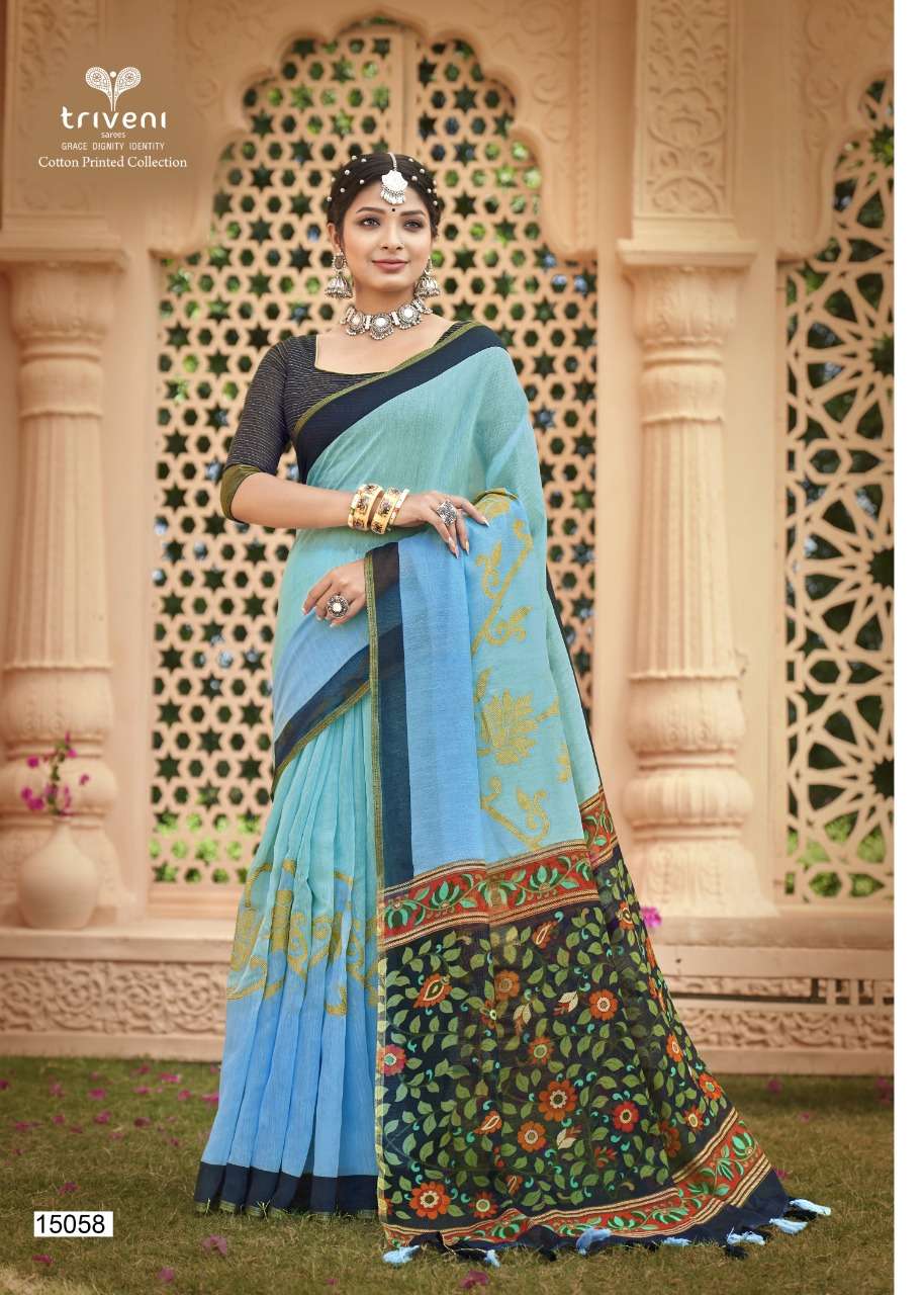 KANYASHI BY TRIVENI 15051 TO 15058 SERIES INDIAN TRADITIONAL WEAR COLLECTION BEAUTIFUL STYLISH FANCY COLORFUL PARTY WEAR & OCCASIONAL WEAR COTTON PRINT SAREES AT WHOLESALE PRICE
