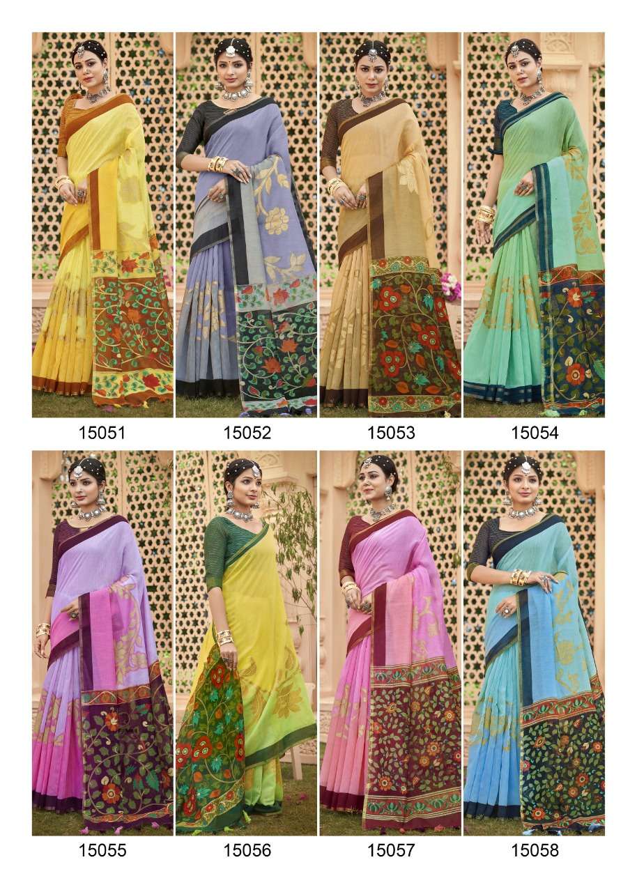 KANYASHI BY TRIVENI 15051 TO 15058 SERIES INDIAN TRADITIONAL WEAR COLLECTION BEAUTIFUL STYLISH FANCY COLORFUL PARTY WEAR & OCCASIONAL WEAR COTTON PRINT SAREES AT WHOLESALE PRICE