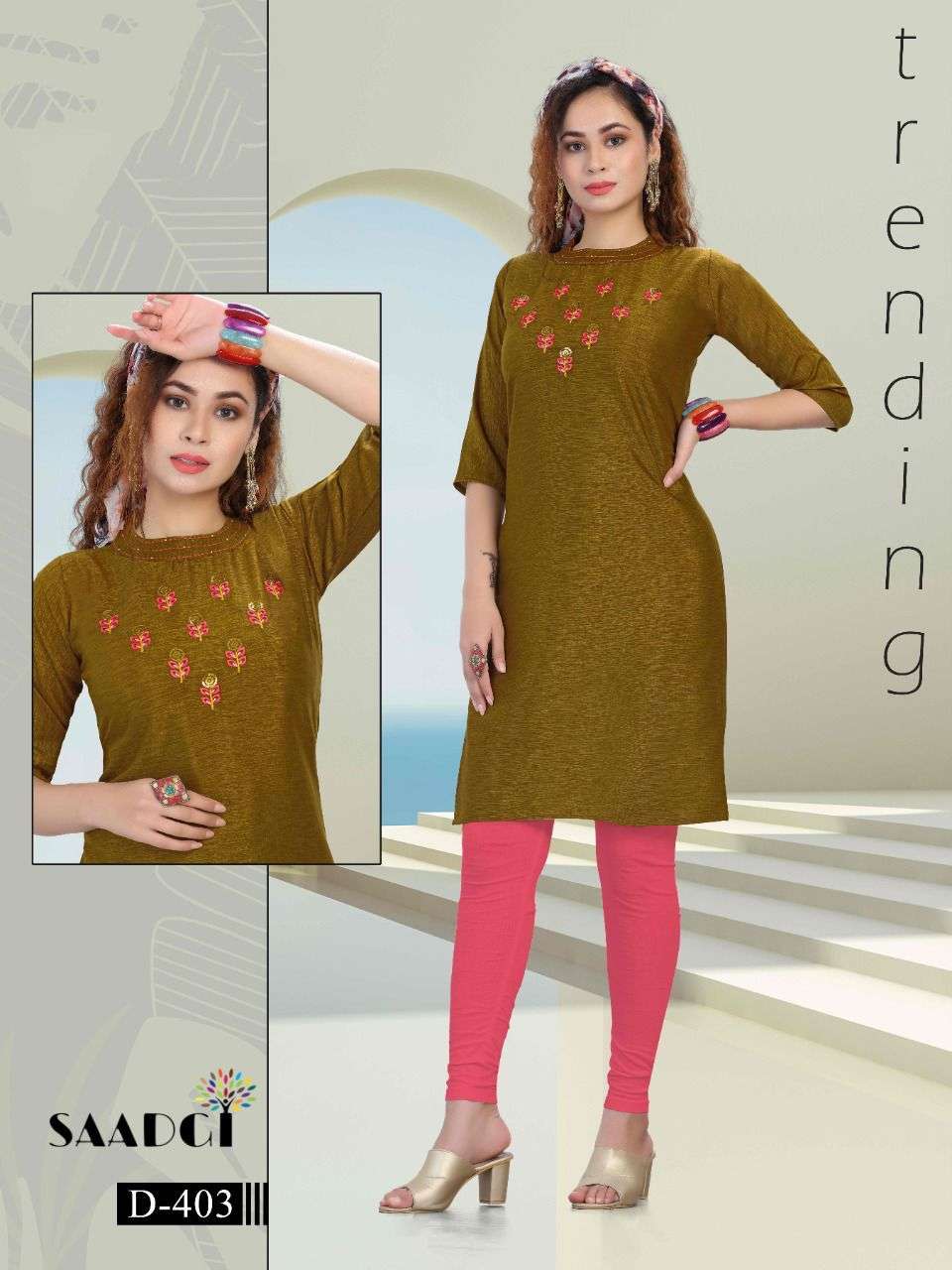 DUSTER BY SAADGI 401 TO 410 SERIES DESIGNER STYLISH FANCY COLORFUL BEAUTIFUL PARTY WEAR & ETHNIC WEAR COLLECTION SLUB EMBROIDERY KURTIS AT WHOLESALE PRICE