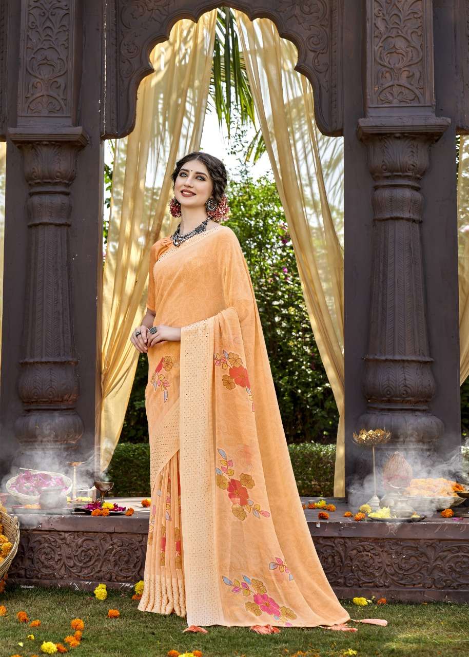 SUNRISE BY VALLABHI PRINTS 15311 TO 15318 SERIES INDIAN TRADITIONAL WEAR COLLECTION BEAUTIFUL STYLISH FANCY COLORFUL PARTY WEAR & OCCASIONAL WEAR GEORGETTE PRINTS SAREES AT WHOLESALE PRICE
