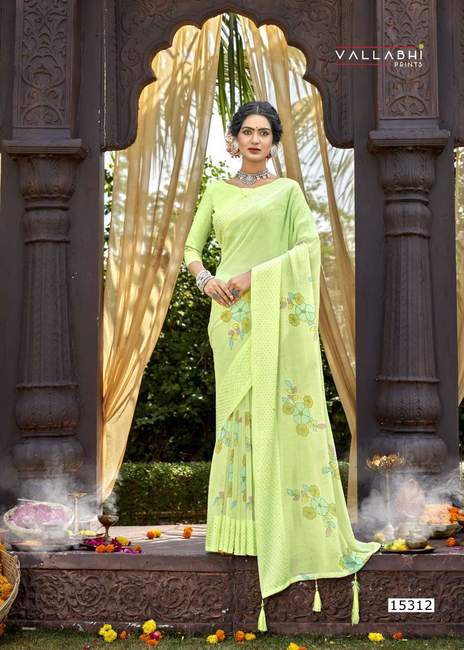 SUNRISE BY VALLABHI PRINTS 15311 TO 15318 SERIES INDIAN TRADITIONAL WEAR COLLECTION BEAUTIFUL STYLISH FANCY COLORFUL PARTY WEAR & OCCASIONAL WEAR GEORGETTE PRINTS SAREES AT WHOLESALE PRICE