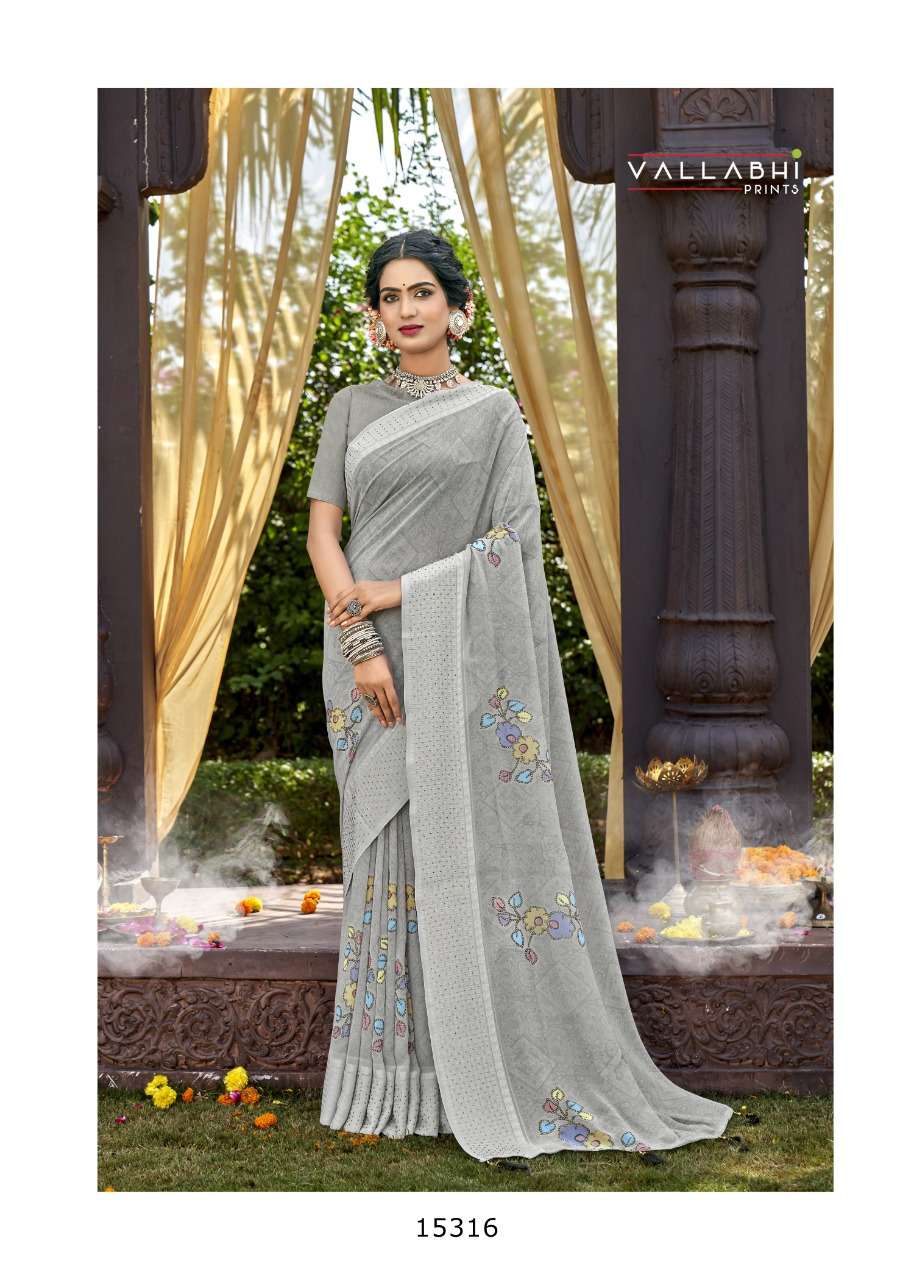 SUNRISE BY VALLABHI PRINTS 15311 TO 15318 SERIES INDIAN TRADITIONAL WEAR COLLECTION BEAUTIFUL STYLISH FANCY COLORFUL PARTY WEAR & OCCASIONAL WEAR GEORGETTE PRINTS SAREES AT WHOLESALE PRICE