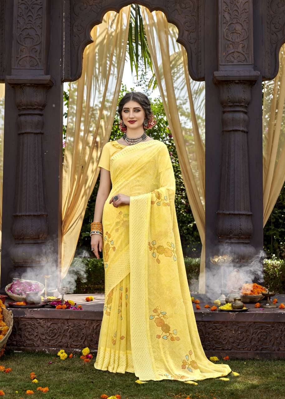 SUNRISE BY VALLABHI PRINTS 15311 TO 15318 SERIES INDIAN TRADITIONAL WEAR COLLECTION BEAUTIFUL STYLISH FANCY COLORFUL PARTY WEAR & OCCASIONAL WEAR GEORGETTE PRINTS SAREES AT WHOLESALE PRICE